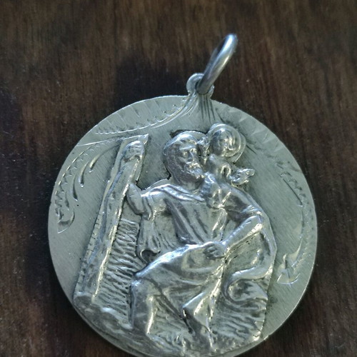 Silver Saint Christopher Medal 900 Antique Like New Collectible
