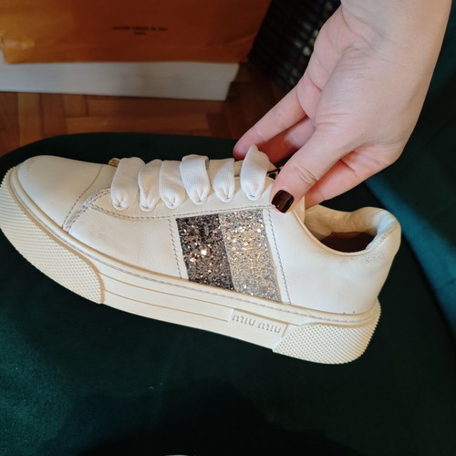 Miu Miu Glitter Stripe Leather Sneakers like new, size 36, white