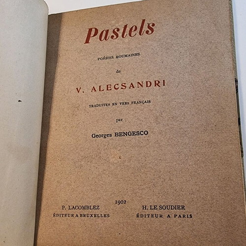 Rare Collectible Book Pastels (1902) by V. Alecsandri used, French