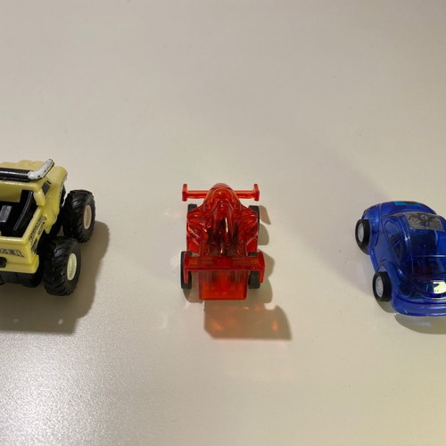 Toy cars with pullback wind-up mechanism used, pack of 3