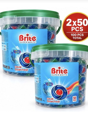 Brite Superwhite κάψουλες για χρωματιστά ρούχα Ocean Fresh, 100 τεμάχια