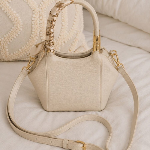 Camila Karina Cream Handbag with Decorative Scarf
