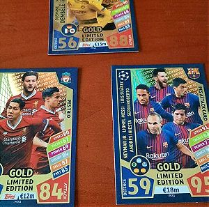 MATCH ATTAX UEFA CHAMPIONS 2017/18 PES ATTACK CARDS GOLD LIMITED