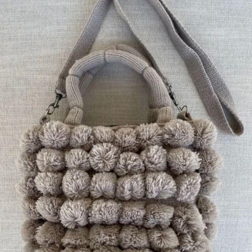 Wool shoulder bag with pom pom used, beige
