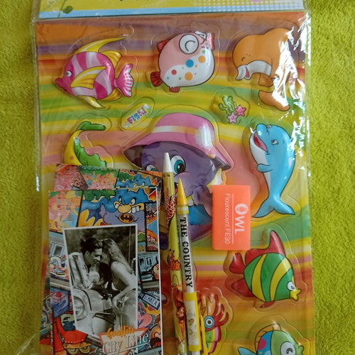 Vintage Retro School Set 90s with Geepap Notebooks, Bensia Pencils, Owl Eraser & Stickers