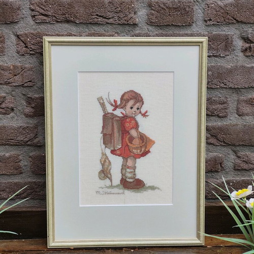 Vintage embroidery with M.J. Hummel design like new