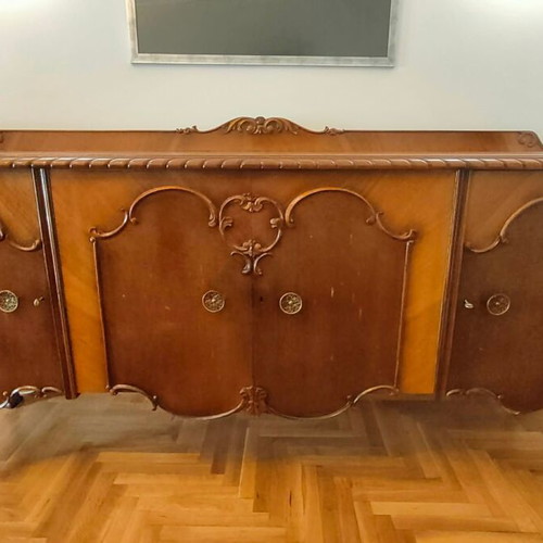 Antique wooden dining set with 6 chairs and buffet used