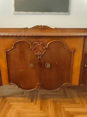 Antique wooden dining set with 6 chairs and buffet used