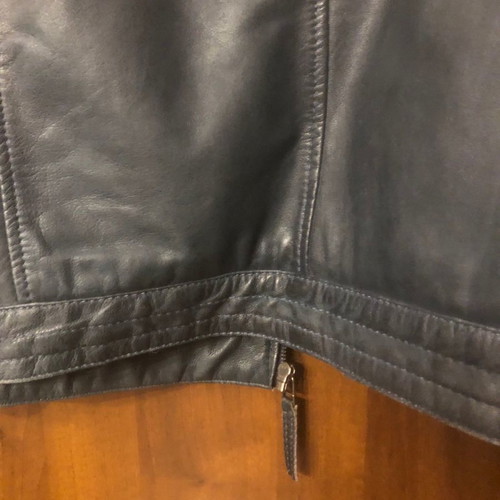 Leather jacket used with fabric hood blue XXL
