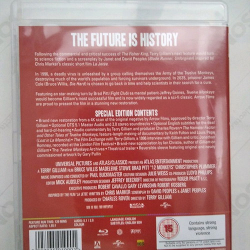 12 Monkeys Blu-ray like new, Limited Edition Slipcover, English subtitles