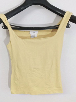 Zara γυναικείο αμάνικο τοπ με τετράγωνη λαιμόκοψη σε κίτρινο, μέγεθος S