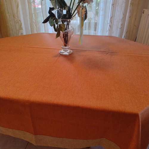 Linen tablecloth with beige border, 2.25x1.75m