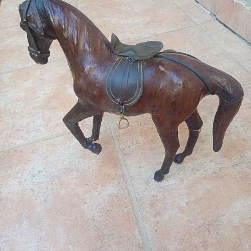 Vintage handmade wooden horse with leatherette