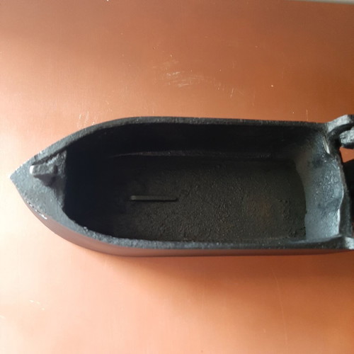 Large vintage charcoal iron "tailor's" with wooden handle