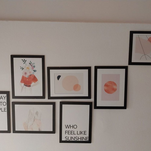 Set of wall frames like new with black frame, minimal boho abstract art