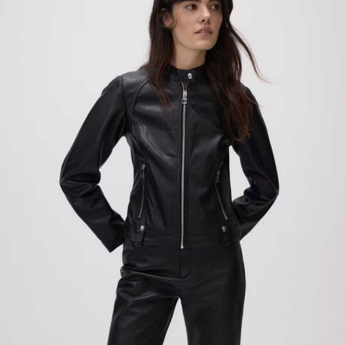 Reserved women's black leather jacket used, genuine leather