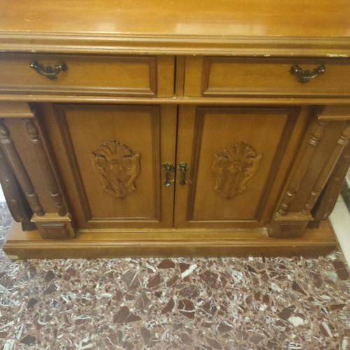 Shoe Cabinet with Mirror used, carved beech wood, capacity 24 pairs