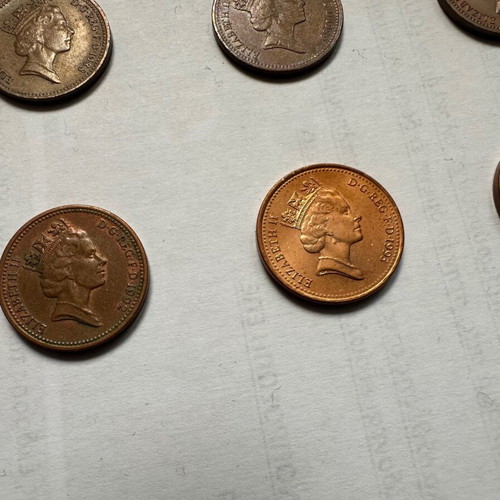 One penny coins used, pack of 8, Great Britain