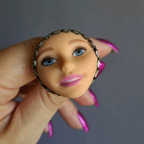 Barbie ring with face one size adjustable, new, multicolor
