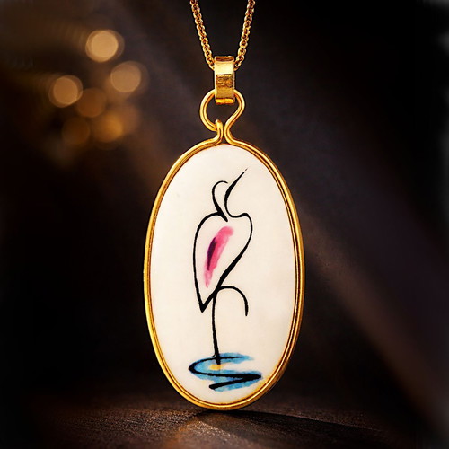 Heron necklace new with abstract heron design, handmade