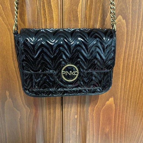 Pinko crossbody bag used, black patent leather