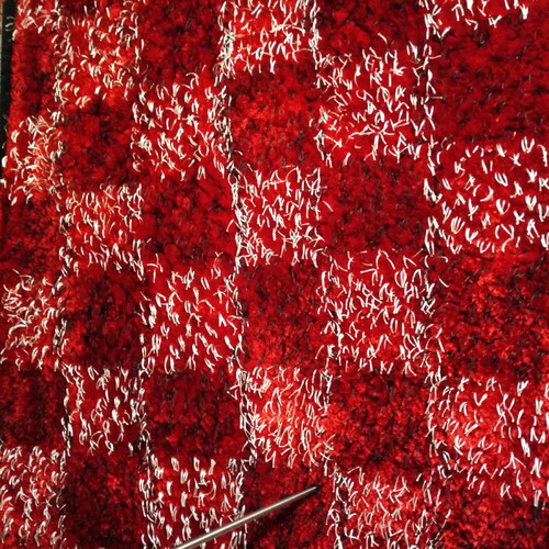 Handmade rug 2x3 new, red with black and white accents