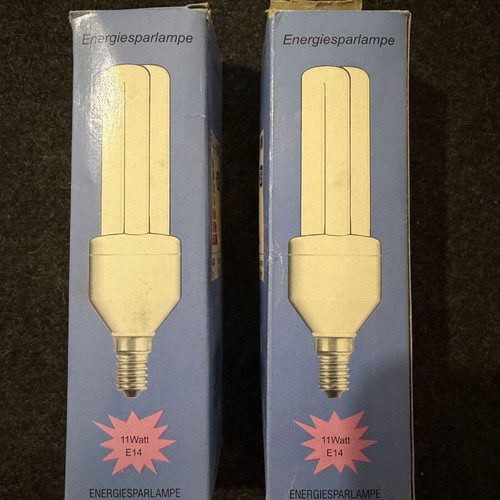 Energiesparlampe 11W E14 light bulbs new, pack of 2