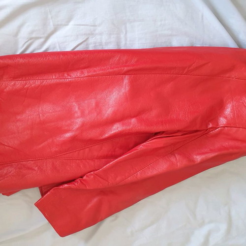Leather coat used, Greek made, red, size M
