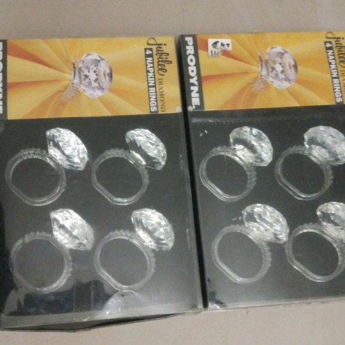 Napkin rings used, 2 sets of 4 pieces, acrylic, Jubilee brand