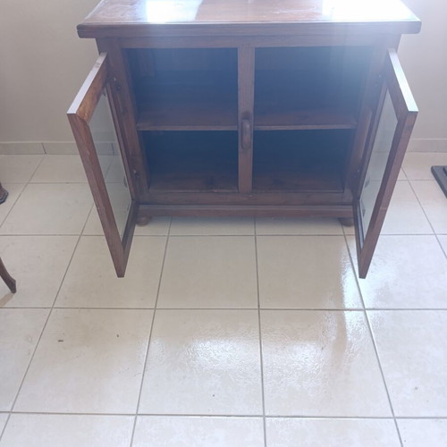 Wooden rustic buffet cabinet with glass doors, solid wood
