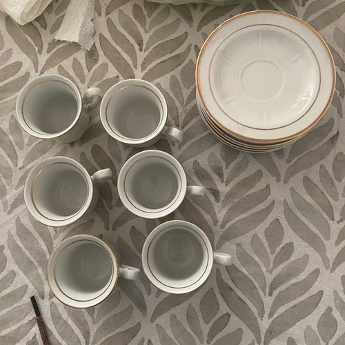 Set of 5 cups used with gold details Original Porcelain Hellas