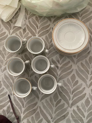 Set of 5 cups used with gold details Original Porcelain Hellas