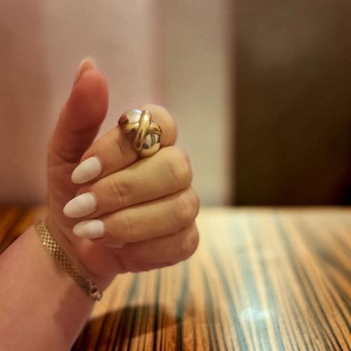 Chunky ring with crossed design silver 925 and gold 585 like new