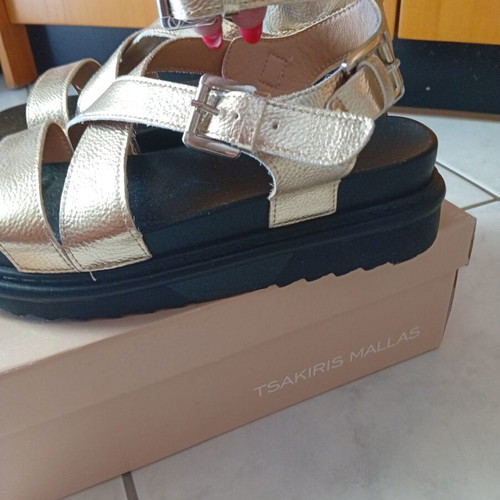 Luigi platform sandals, black and gold, size 39
