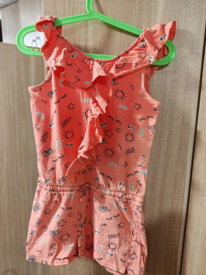 One-piece shorts for girls like new, ages 10 to 14, orange