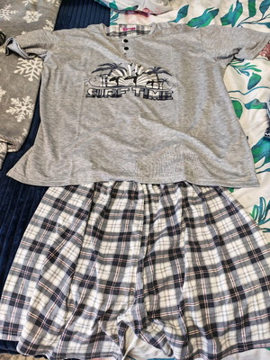 Men's Surf Time Pajama Set XXL like new, grey melange and checkered