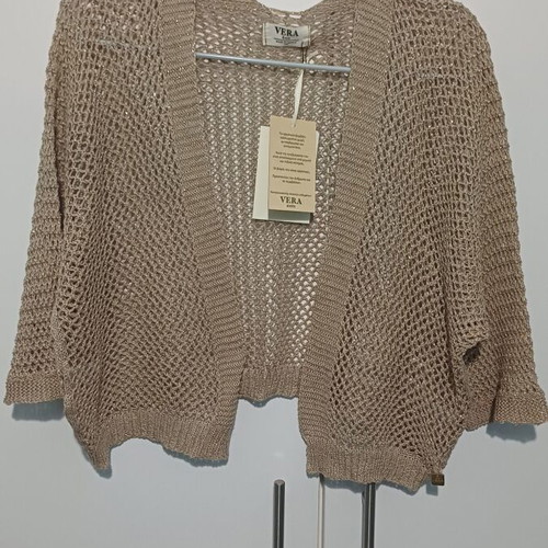 Knitted bolero jacket new, beige with perforated design