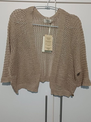 Knitted bolero jacket new, beige with perforated design