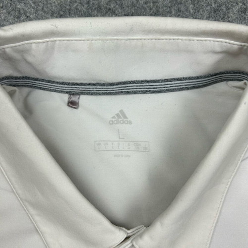 Adidas TPC Scottsdale Men's Golf Polo Shirt Large White Blue Striped Short Sleeve with Collar