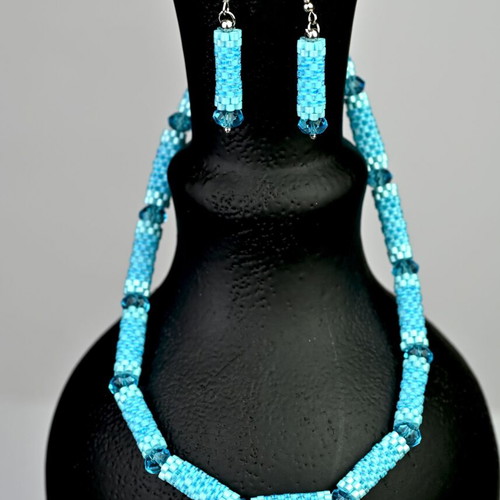 Necklace and earrings set made to order in light blue