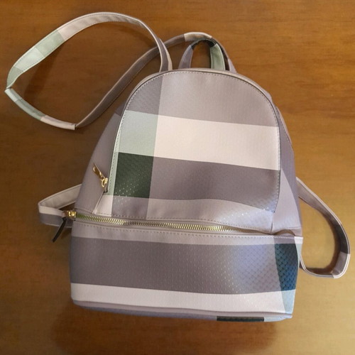 Women's backpack bag new, gray and purple faux leather