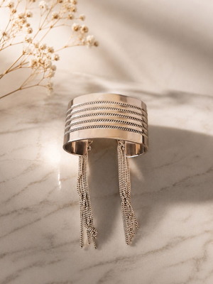 Swatch Bracelet with Chains like new, silver tone stainless steel cuff