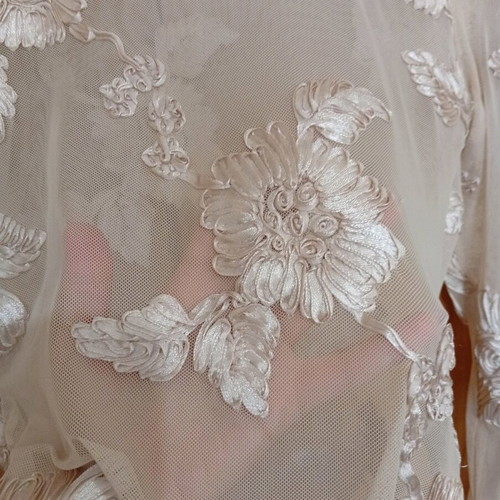 Embroidered bodysuit with beige flowers transparent like new size S-M