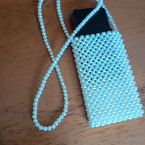 Pearl shoulder bag for mobile phone, handmade, new