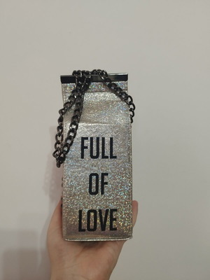 Milk Carton Shaped Crossbody Bag like new, silver