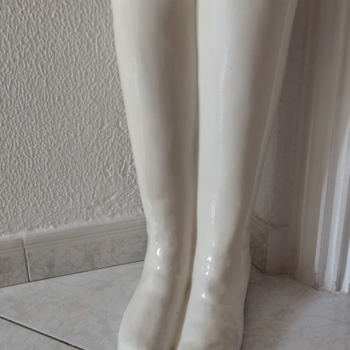 Decorative boots umbrella stand, off-white