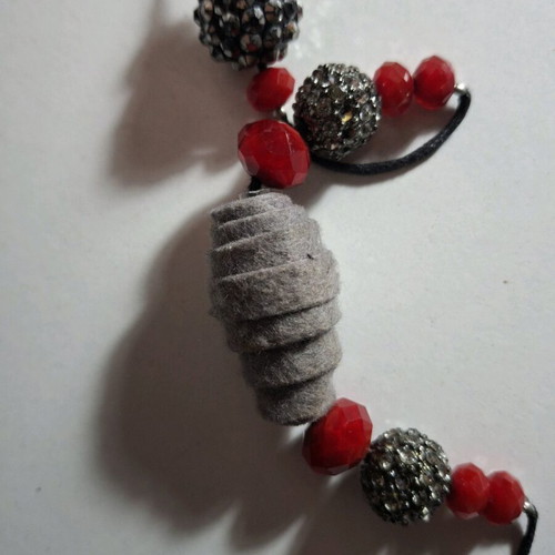 Boho necklace used, gray and red