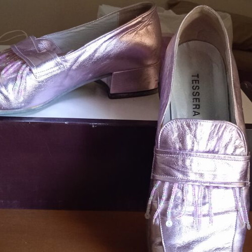 Tessera leather shoes size 37 used, pink metallic with beads
