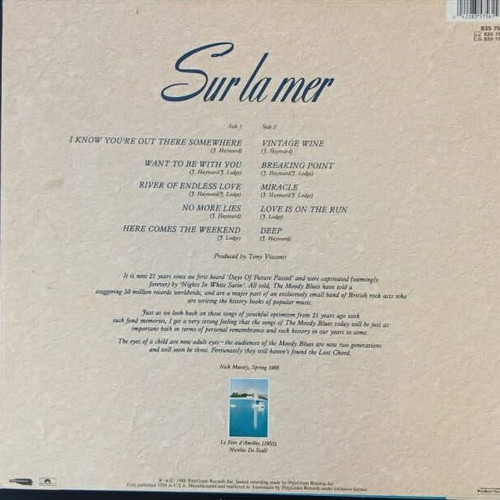 Moody Blues Sur La Mer LP like new, rock