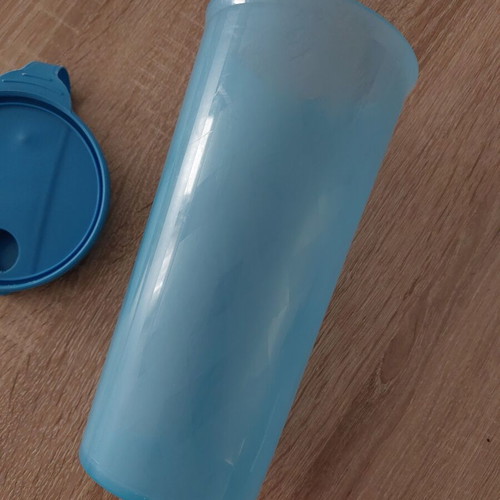 Tupperware jug used with airtight lid, blue translucent